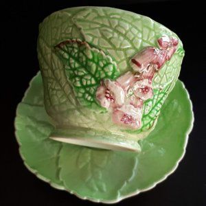 Vintage Carlton ware green Fox glove sugar cup and saucer